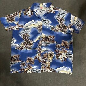 Hilo Hattie Blue and Yellow Hawaiian Shirt